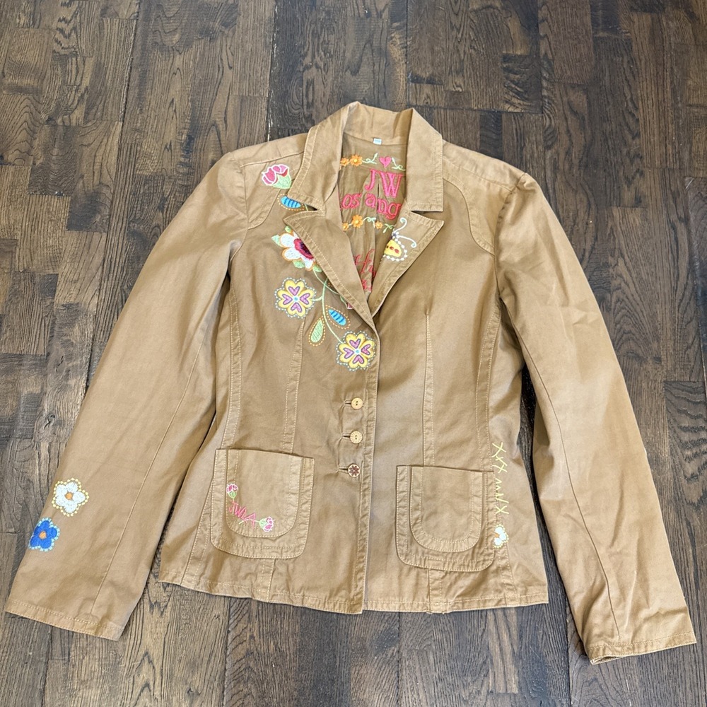 Johnny Was JW Los Angeles Tan Embroidered Western Cut Jacket Womens Sz Medium - Picture 9 of 13